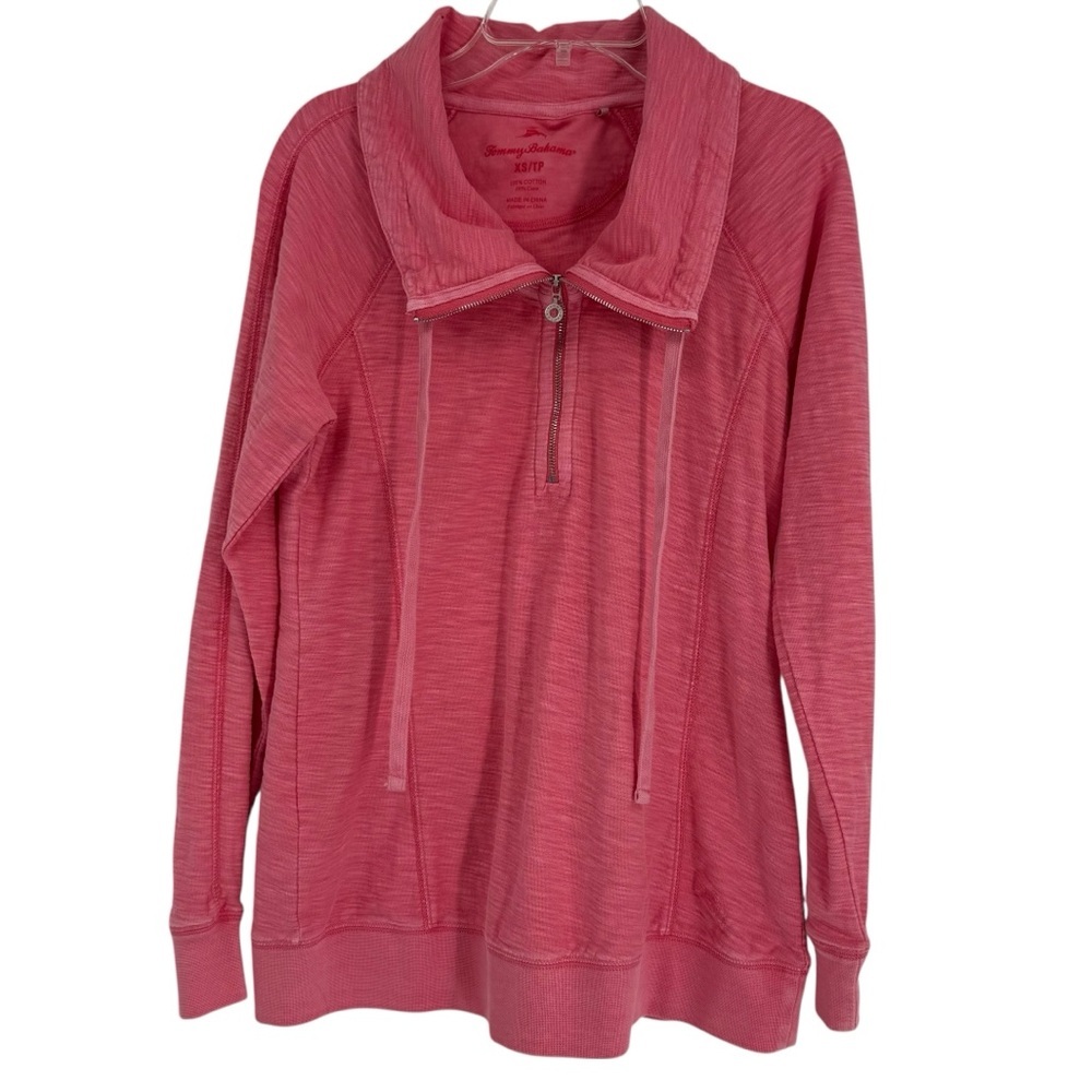 Tommy Bahama Long Sleeve 1/4 Zip Pullover Top Size XS Coral Collared Cotton